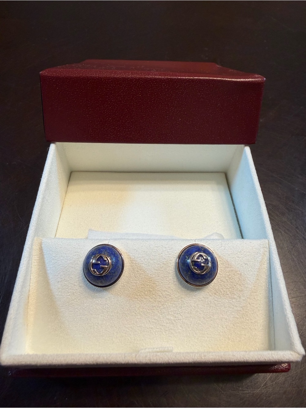 New Authentic Gucci GG Logo Lapis Azuli Sterling Silver Cufflinks